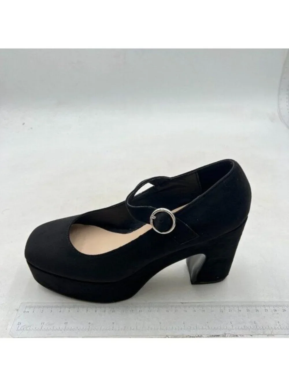 FOWT Classic Platform Mary Jane Shoes for Women Ankle Buckle Strap Pumps Black